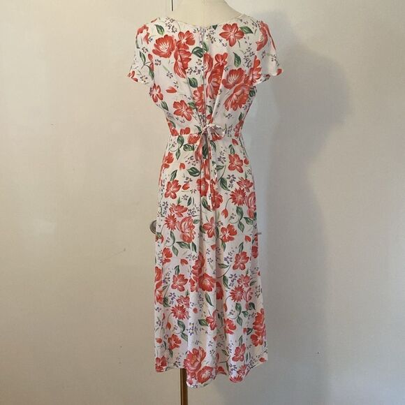 Vintage 90's Sheer White Floral Midi Dress with Back Tie Size Medium - Picture 6 of 12